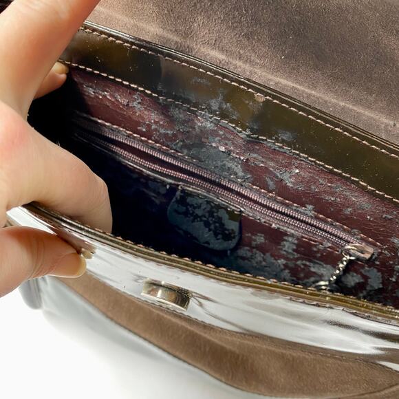 Gucci Brown Patent leather Shoulder Bag Tote Suede 90's Y2K Vintage FLAWED - Picture 12 of 15